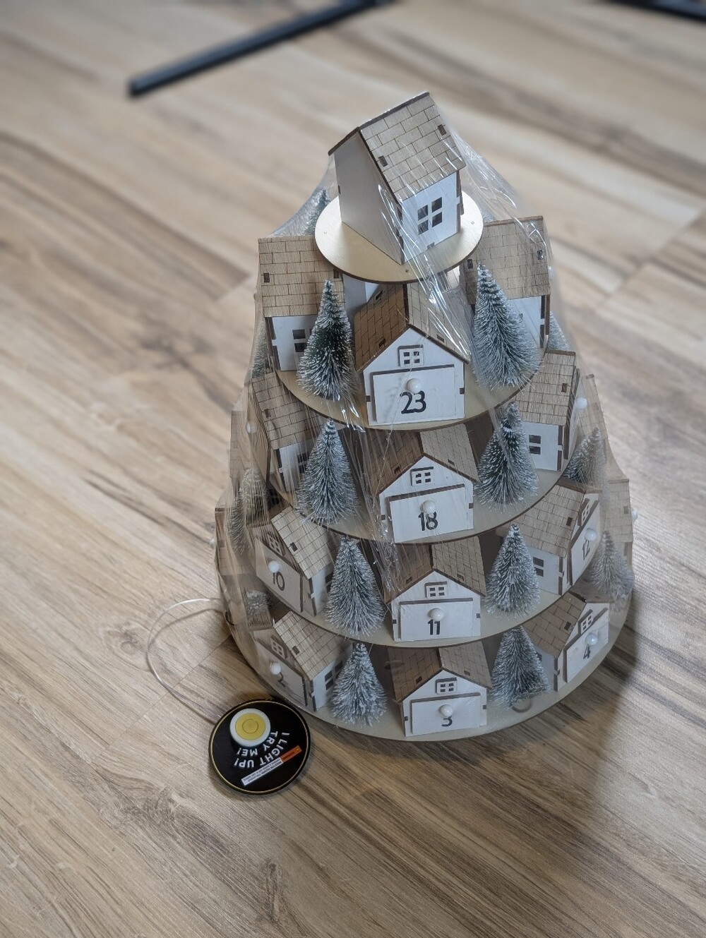 Light Up 5 Tier Wooden Village Rotating Advent Calendar Christmas